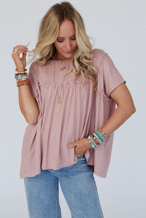 Ruffled Trim Loose Babydoll Tee